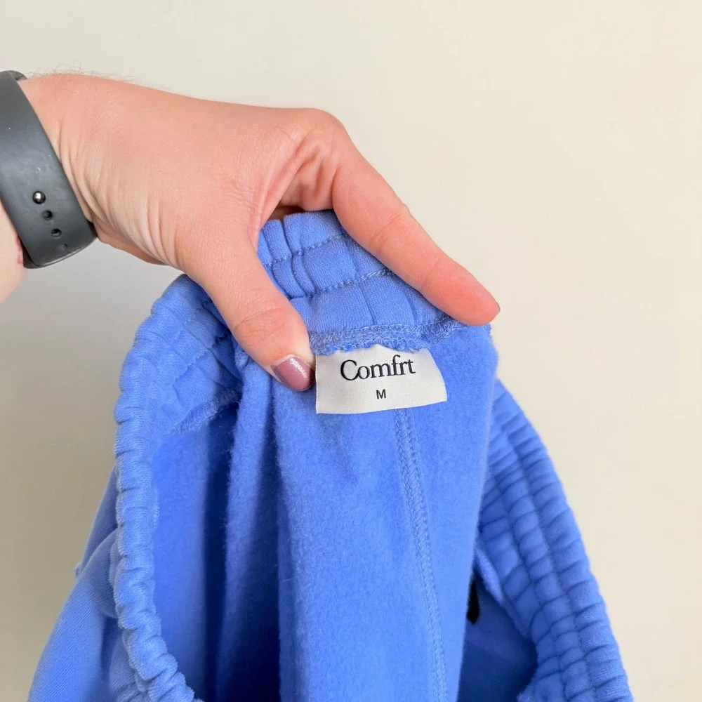 Comfrt Cloud Allure Blue High Waisted Basic Fleece Sweat Shorts Women Medium